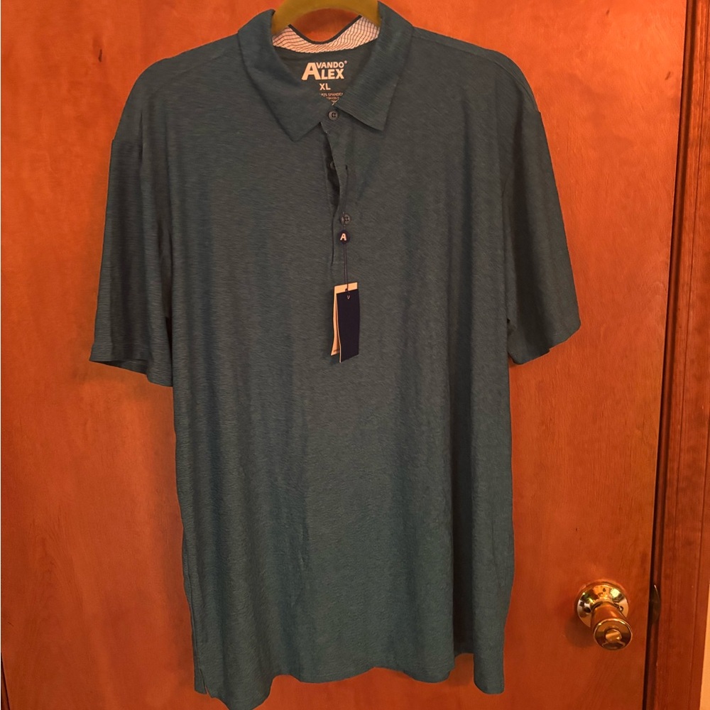 Alex Vando Teal Blue Men's Golf Shirt size XL moisture wicking NEW with tags
